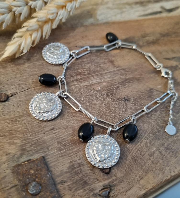 esha jewel Armband Silber 925 rhodiniert mit onyx Stein