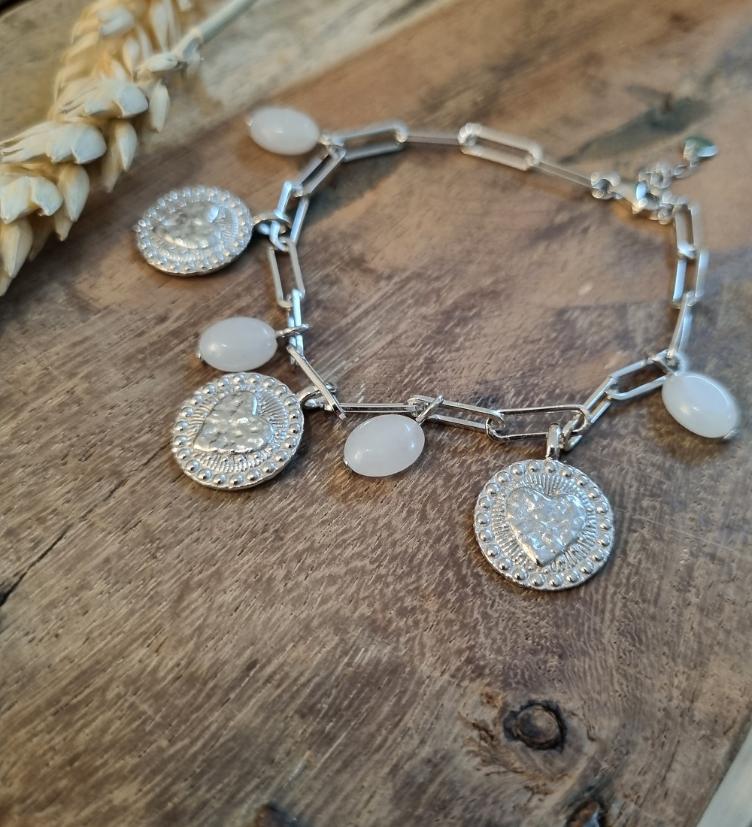 esha jewel Armband Silber 925 rhodiniert mit rosenquarz Stein