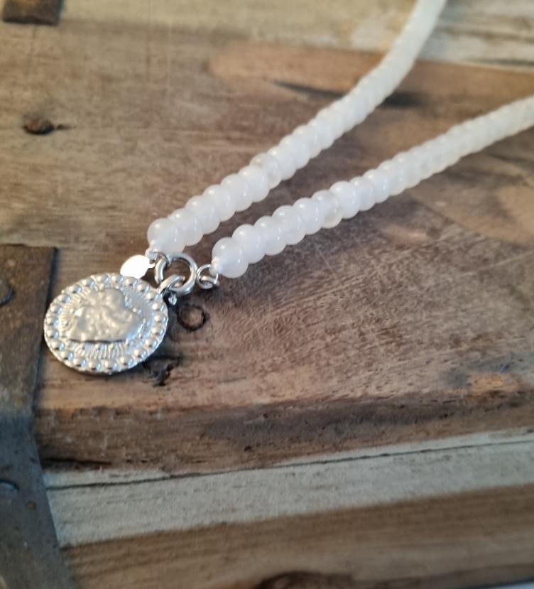 esha jewel Stein Bergkristall Halskette mit Silberteil 925 Herz - 0
