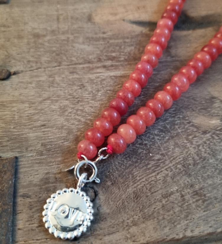 esha jewel Stein Jade Orange Halskette mit Silberteil 925 Love - 0