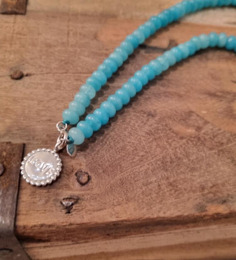 esha jewel Stein mint Halskette mit Silberteil 925 Love