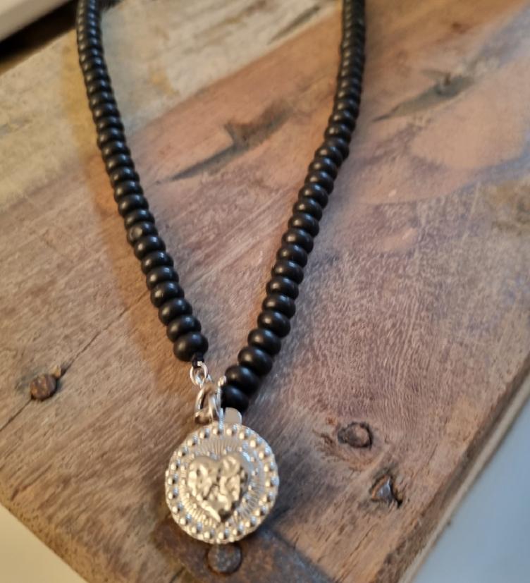 esha jewel Stein onyx Halskette mit Silberteil 925 Herz