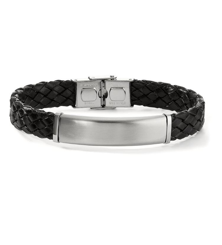 esha jewel Herren Gravurarmband Edelstahl Leder