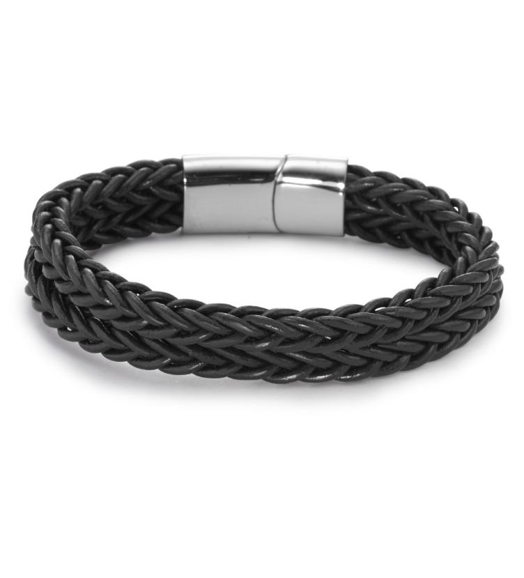 esha jewel Herren Armband Edelstahl Leder