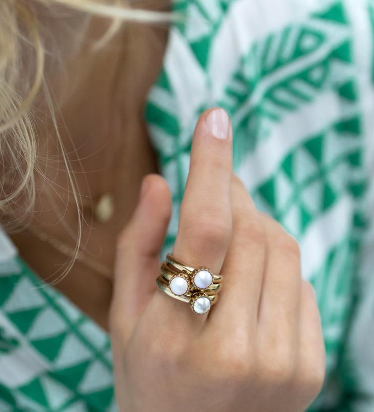 Qudo Fingerringset Pearls aus Edelstahl silber, gelb oder rosé
