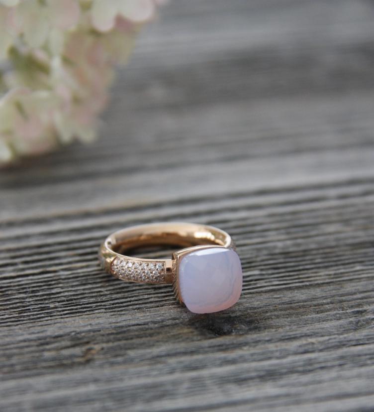 Qudo Firenze Deluxe Fingerring Edelstahl rosé rose water opal