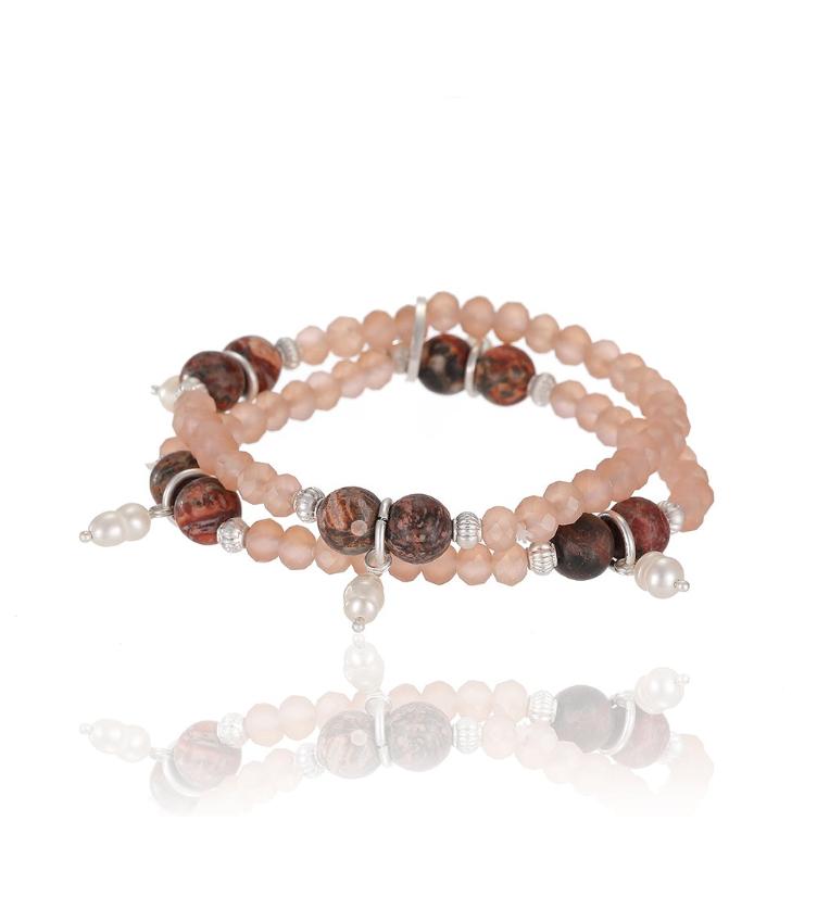 Andrani Armband mit echten Steinen Leopard rot