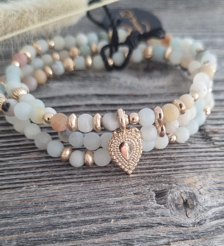 Lucie Halskette und Armband 2 in 1. Amazonite mit Metallelement aus Kuper