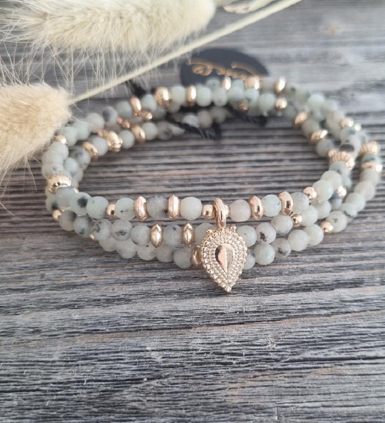 Lucie Halskette und Armband 2 in 1. Kiwi Jaspis mit Metallelement aus Kupfer - 0