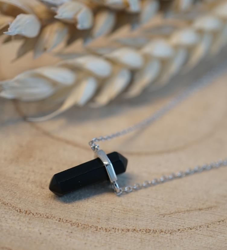 esha jewel Halskette Silber 925 rhodiniert mit echtem Onyx Stein - 2