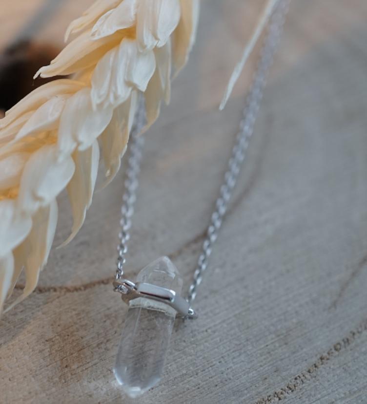 esha jewel Halskette Silber 925 rhodiniert mit echtem Bergkristall