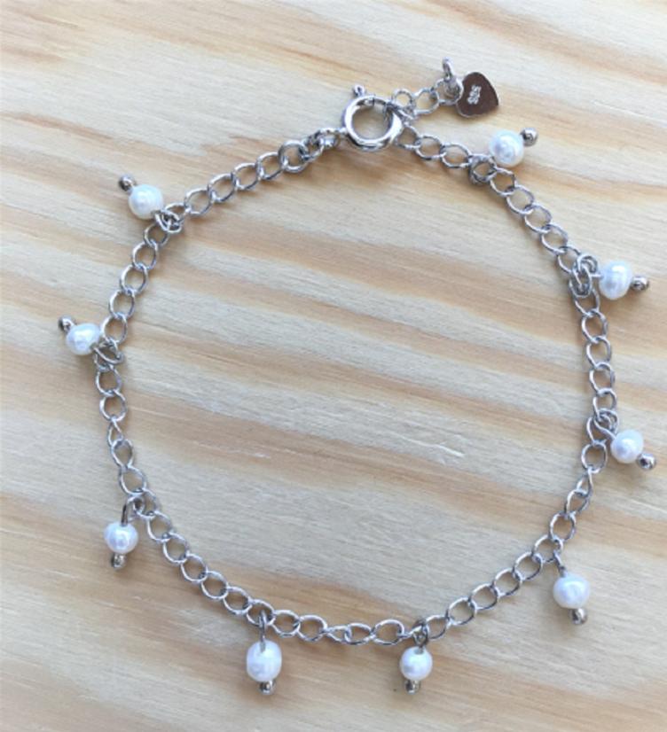 esha jewel Fusskette mit Süsswasserperlen rhodiniert Silber 925